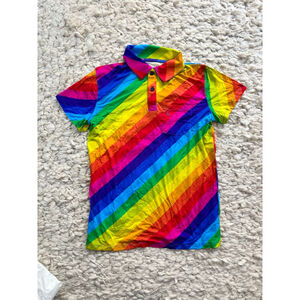Boys Musethreads Rainbow Striped Polo Shirt XL Bamboo New